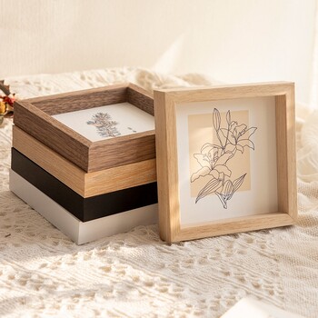 Дървена рамка за снимки Ins Nordic Square Photo Frame Стенен държач за снимки Shadow Box Desktop Ornament Box Рамка за снимки