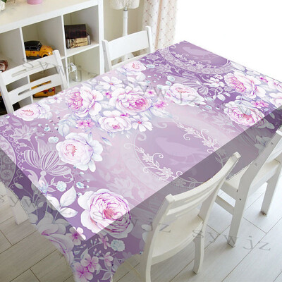 Pavasario rožinė gėlėta stačiakampė staltiesė šventiniam vakarėliui, vandeniui atspari, nesiglamžanti staltiesė, skirta virtuvės stalo dekoravimui