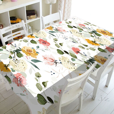 Pavasario rožinė gėlėta stačiakampė staltiesė šventiniam vakarėliui, vandeniui atspari, nesiglamžanti staltiesė, skirta virtuvės stalo dekoravimui