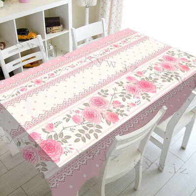 Pavasario rožinė gėlėta stačiakampė staltiesė šventiniam vakarėliui, vandeniui atspari, nesiglamžanti staltiesė, skirta virtuvės stalo dekoravimui