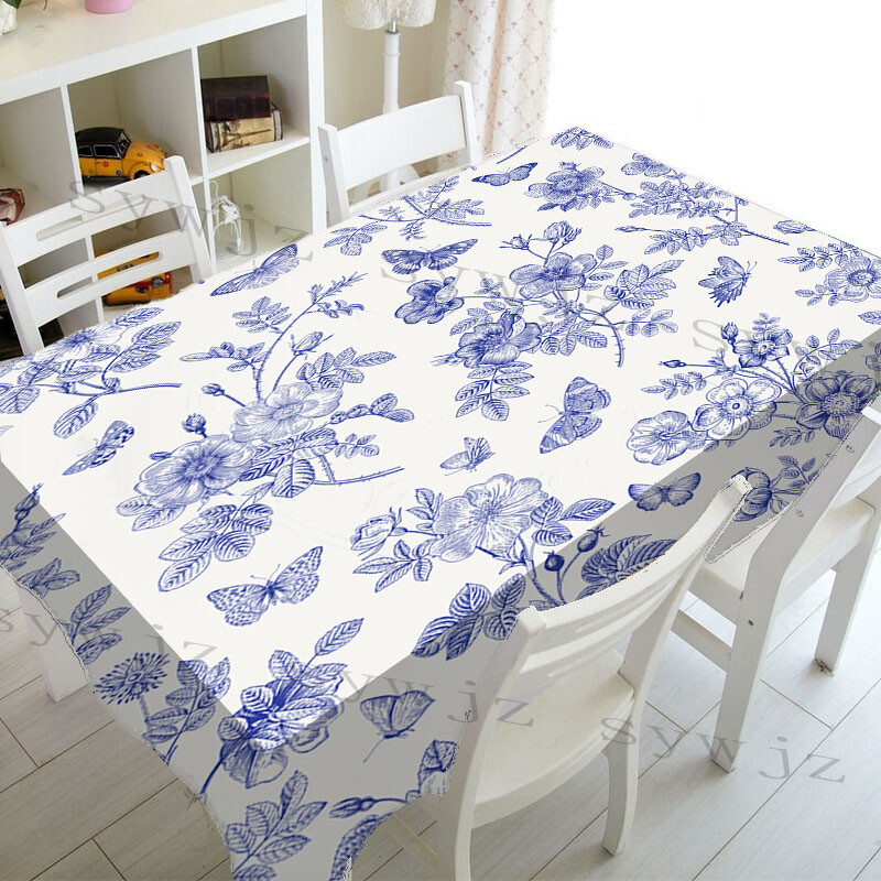 Pavasario rožinė gėlėta stačiakampė staltiesė šventiniam vakarėliui, vandeniui atspari, nesiglamžanti staltiesė, skirta virtuvės stalo dekoravimui