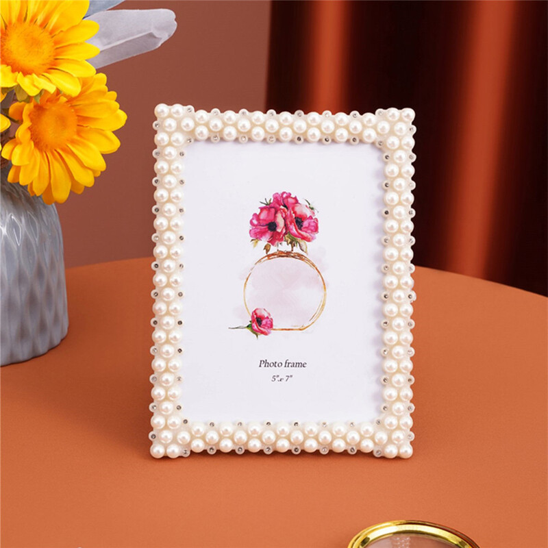 Rama foto franceză vintage cu perle 3"6"7"8"10" în formă de inimă pătrat rotund, lumină europeană, ramă de lux pentru copii, decorare a casei