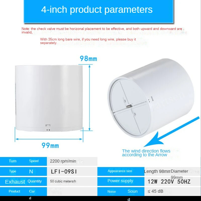 4/6-tolline elektriline väljatõmbeventilaator Köök WC Madala müratasemega torutoru ventilatsioon hotelli seina väljatõmbeventilaator aknaventilaator