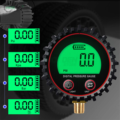 255PSI digitális gáznyomásmérő M11 1/4 1/8NPT csavarmenetes csatlakozó gumivédővel autós teherautó motorkerékpárhoz