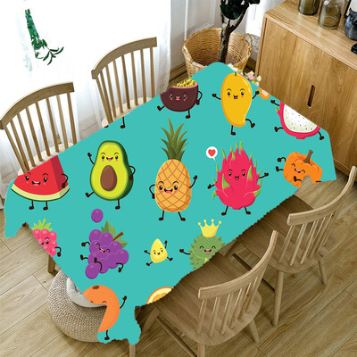 3D staltiesė Raudona vyšnių geltona mango vaisių raštas, dulkėms atsparus stalo dekoravimas staltiesė, apsauganti nuo apnašų stačiakampio formos staltiesės