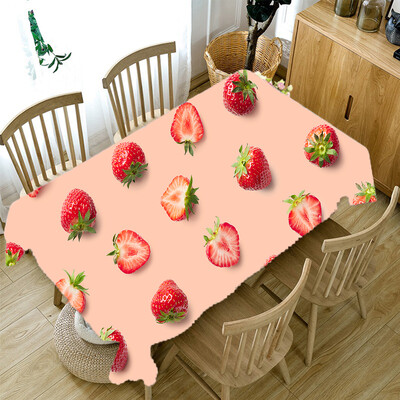 3D staltiesė Raudona vyšnių geltona mango vaisių raštas, dulkėms atsparus stalo dekoravimas staltiesė, apsauganti nuo apnašų stačiakampio formos staltiesės