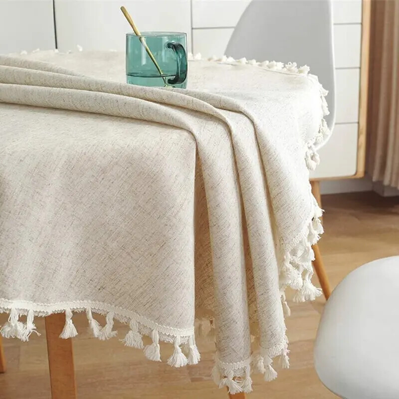 Vienspalvė apvali staltiesė medvilninis lininis audinys, dulkėms atsparus stalo užvalkalas, skirtas virtuvės valgomojo sodybos stalviršio dekoravimui