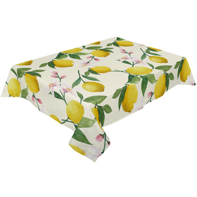 Vasarinė citrininė staltiesė, atspari dulkėms ir dėmėms lininė staltiesė vakarienei, šventiniam vakarėliui, dekoratyvinė staltiesė стол