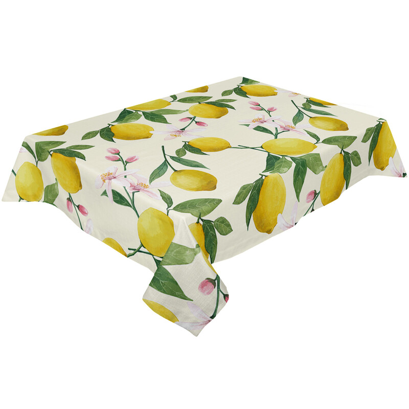 Vasarinė citrininė staltiesė, atspari dulkėms ir dėmėms lininė staltiesė vakarienei, šventiniam vakarėliui, dekoratyvinė staltiesė стол