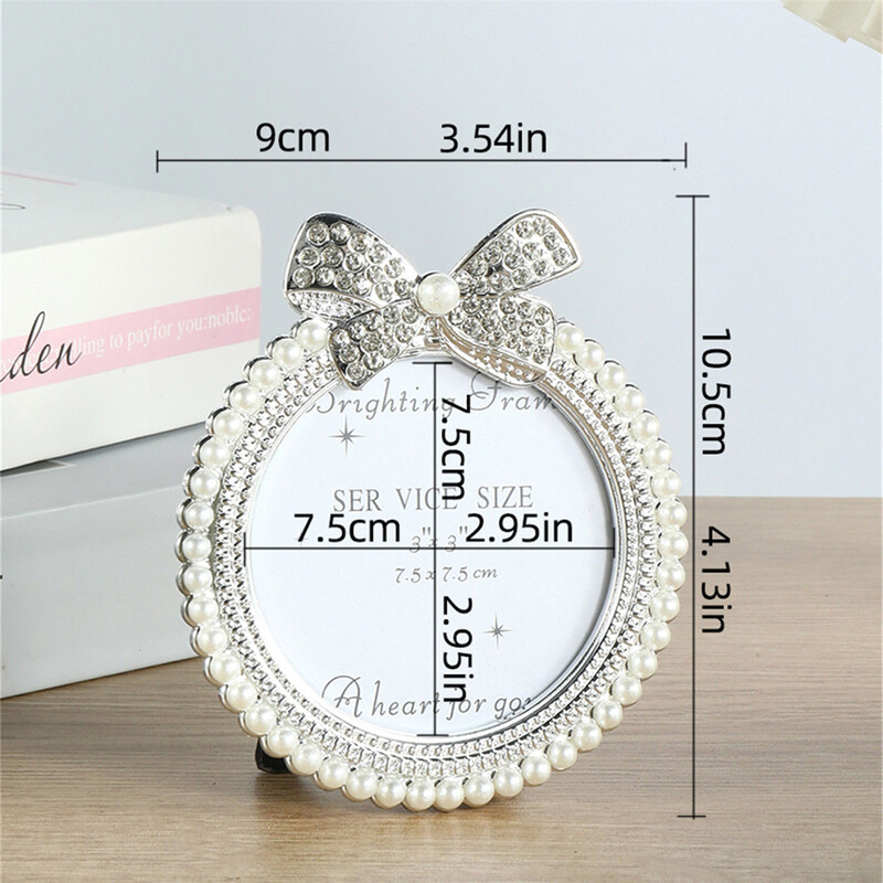 Un cadru cu diamante cu perle în formă de fundă, cu o ramă foto ovală de 3/6/7 inci, potrivită pentru cadourile pentru adulți pentru copii, ziua de naștere