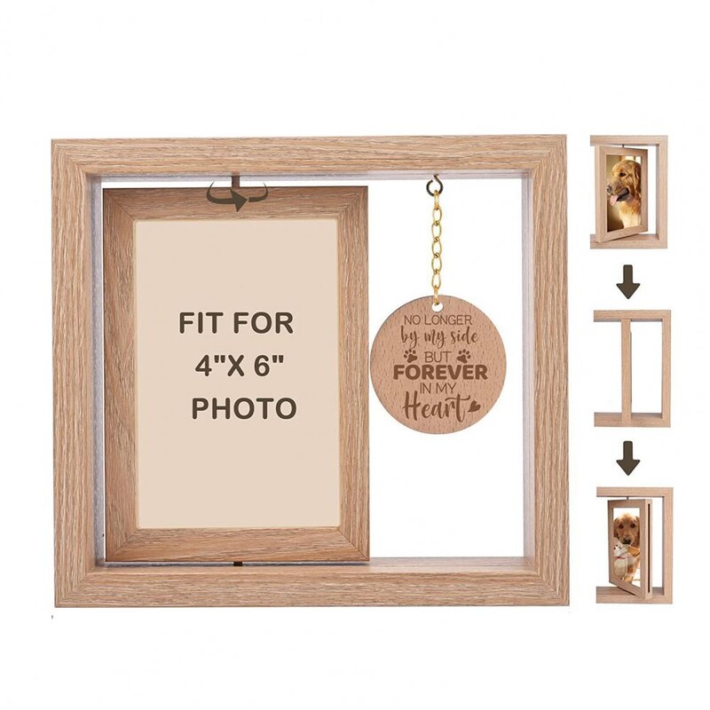 Lemmiklooma mälestusmärk puidust pildiraam, pööratav kahepoolne mitte enam minu kõrval, vaid igavesti minu südames 4x6-tolline lauaarvuti koerakassipilt