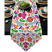 Meksikos mirusiųjų dienos lino bėgikai Virtuvės valgomojo stalo dekoravimas Cinco De Mayo stalo bėgikai, skirti vakarienės dekoravimui