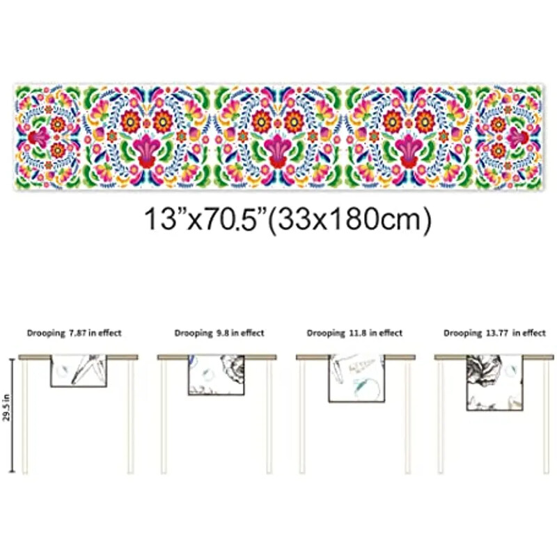 Meksikos mirusiųjų dienos lino bėgikai Virtuvės valgomojo stalo dekoravimas Cinco De Mayo stalo bėgikai, skirti vakarienės dekoravimui