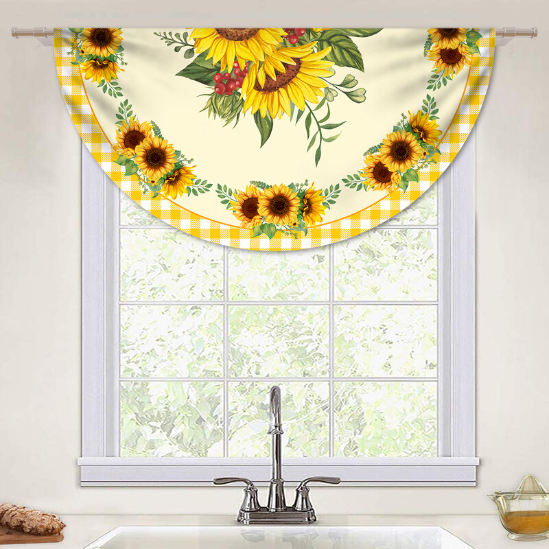 1 kom poliesterski vodootporni okrugli stolnjak naslikan suncokretovim uljem s rešetkastim rubom Pokrivač za blagovaonski stol Boemska tapiserija 63 inča