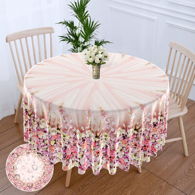 1 gabalas paprasta elegantiška šviesios spalvos gėlių apvali staltiesė vandeniui atspari terasos staltiesė Bohemiško stiliaus 63 colių staltiesė