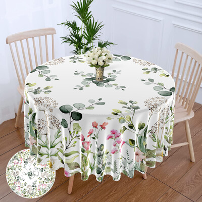 1 gabalas paprasta elegantiška šviesios spalvos gėlių apvali staltiesė vandeniui atspari terasos staltiesė Bohemiško stiliaus 63 colių staltiesė