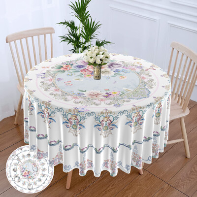 1 gabalas paprasta elegantiška šviesios spalvos gėlių apvali staltiesė vandeniui atspari terasos staltiesė Bohemiško stiliaus 63 colių staltiesė