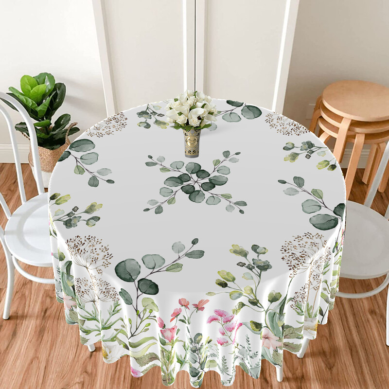 1 gabalas paprasta elegantiška šviesios spalvos gėlių apvali staltiesė vandeniui atspari terasos staltiesė Bohemiško stiliaus 63 colių staltiesė