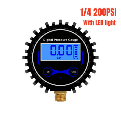 1/4 1/8 200 PSI digitaalne rehvirõhumõõdik LCD-taustavalgustusega LED digitaalne rehvirõhumõõtur autorõhutesteri jaoks