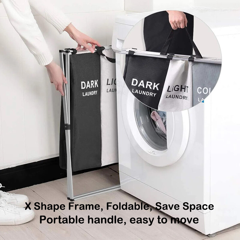BGRORIO sulankstomas skalbinių krepšelis, trys tinkleliai, atsparus vandeniui, krepšelis namuose Didelis nešvarių drabužių žaislų skalbimo užtvaras