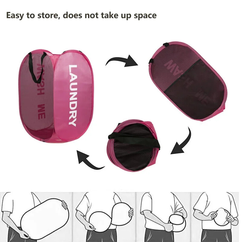 Vastupidav kokkupandav lihtne pesukorv Suur pestav riietus Mänguasjade hoiuruum Korraldaja Moodne võrk hingav vannitoatarvikud