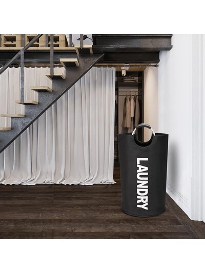 90L didelis skalbinių krepšelis, sulankstomas skalbinių krepšys, laisvai stovintys aukšti drabužiai, trukdo sulankstomai skalbimo dėžei juoda