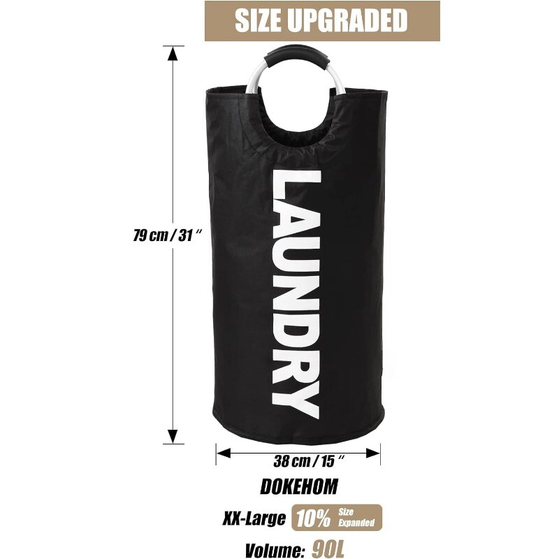 90L didelis skalbinių krepšelis, sulankstomas skalbinių krepšys, laisvai stovintys aukšti drabužiai, trukdo sulankstomai skalbimo dėžei juoda