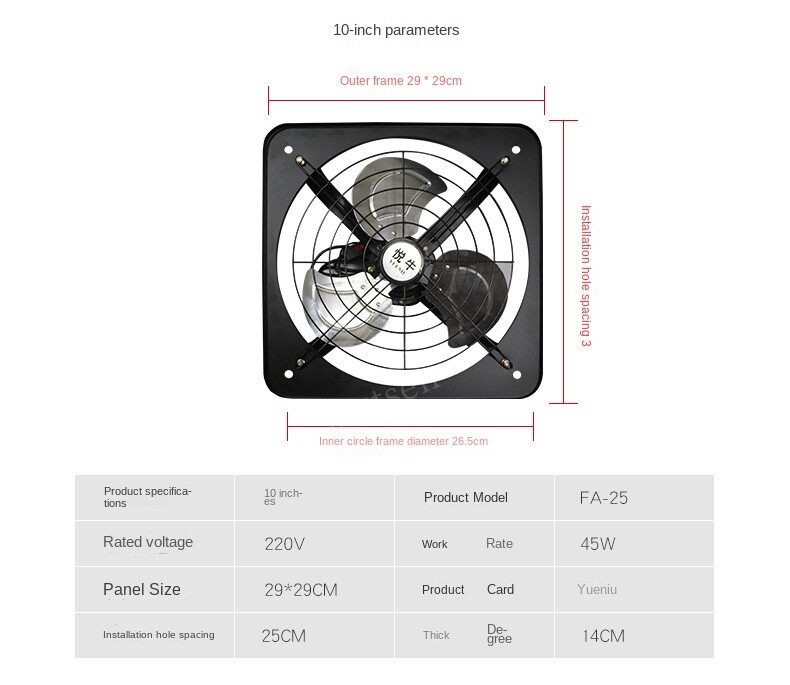 10-tolline võimas tööstusliku ventilatsiooni väljatõmbeseade, metallist aksiaalne väljatõmbeventilatsioon, köögi-magamistoa ventilaator