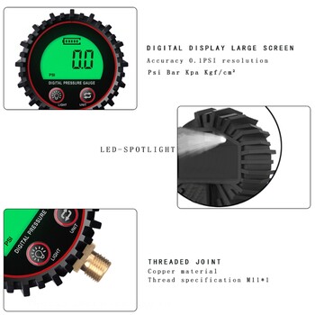 Ψηφιακό μανόμετρο αέρα ελαστικών 200//250/255 Psi Σπείρωμα υψηλής πίεσης 1/8\