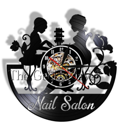 Užsienio prekyba tarpvalstybinė nagų dailės sieninis laikrodis grožio salonas manikiūras nagų lakavimas vinilo plokštelinio laikrodžio dekoravimas