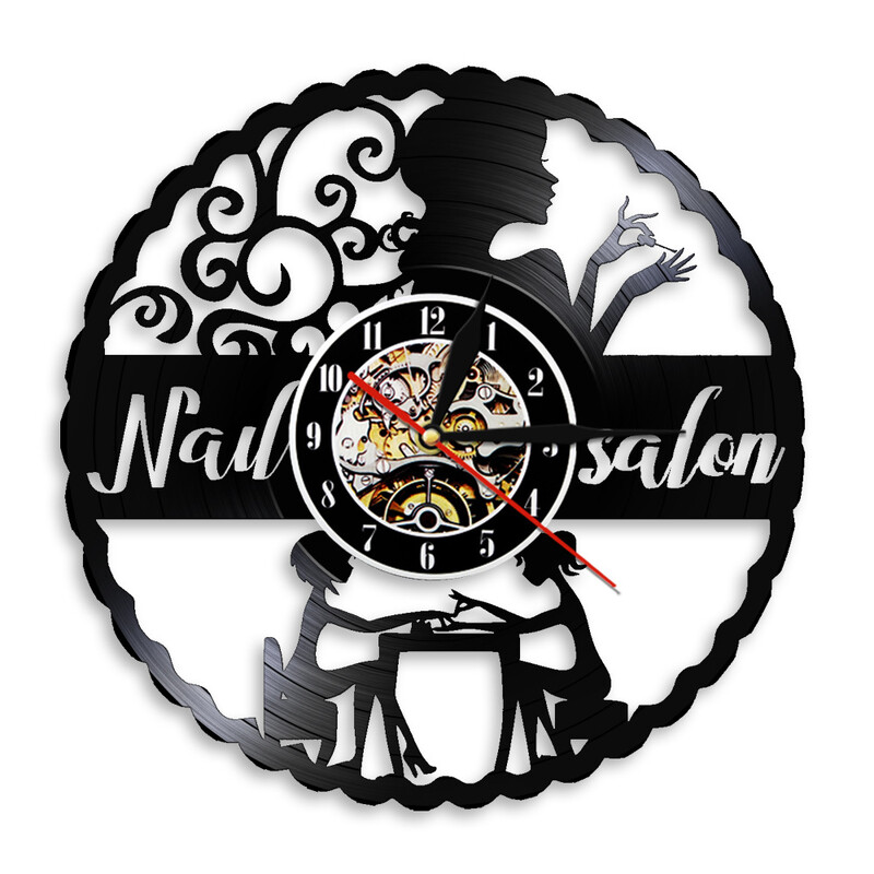 Užsienio prekyba tarpvalstybinė nagų dailės sieninis laikrodis grožio salonas manikiūras nagų lakavimas vinilo plokštelinio laikrodžio dekoravimas