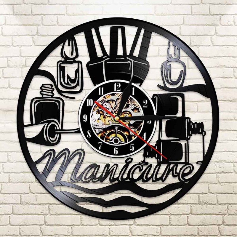 Užsienio prekyba tarpvalstybinė nagų dailės sieninis laikrodis grožio salonas manikiūras nagų lakavimas vinilo plokštelinio laikrodžio dekoravimas