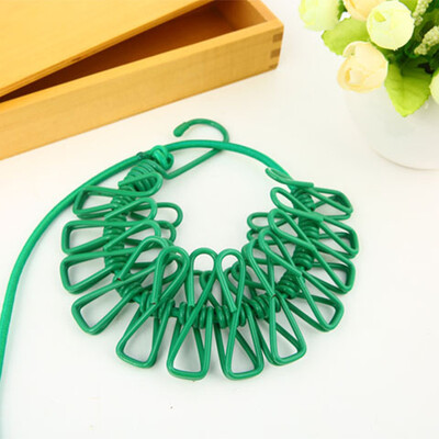 Snur de rufe portabil cu 12 cleme Uscător de rufe retractabil Coarda de uscare Suport pânză Linie de agățat pentru exterior