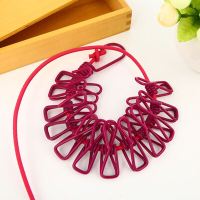 Snur de rufe portabil cu 12 cleme Uscător de rufe retractabil Coarda de uscare Suport pânză Linie de agățat pentru exterior