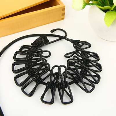 Snur de rufe portabil cu 12 cleme Uscător de rufe retractabil Coarda de uscare Suport pânză Linie de agățat pentru exterior