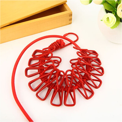 Snur de rufe portabil cu 12 cleme Uscător de rufe retractabil Coarda de uscare Suport pânză Linie de agățat pentru exterior