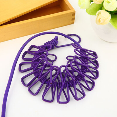 Snur de rufe portabil cu 12 cleme Uscător de rufe retractabil Coarda de uscare Suport pânză Linie de agățat pentru exterior