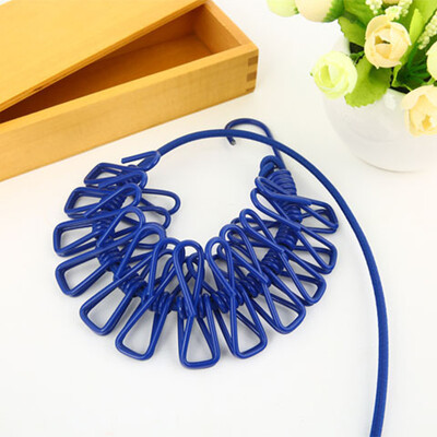 Snur de rufe portabil cu 12 cleme Uscător de rufe retractabil Coarda de uscare Suport pânză Linie de agățat pentru exterior