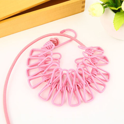 Snur de rufe portabil cu 12 cleme Uscător de rufe retractabil Coarda de uscare Suport pânză Linie de agățat pentru exterior