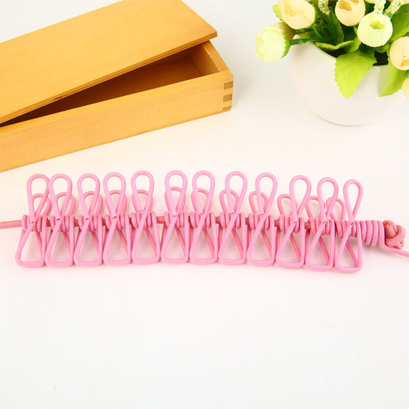 Snur de rufe portabil cu 12 cleme Uscător de rufe retractabil Coarda de uscare Suport pânză Linie de agățat pentru exterior