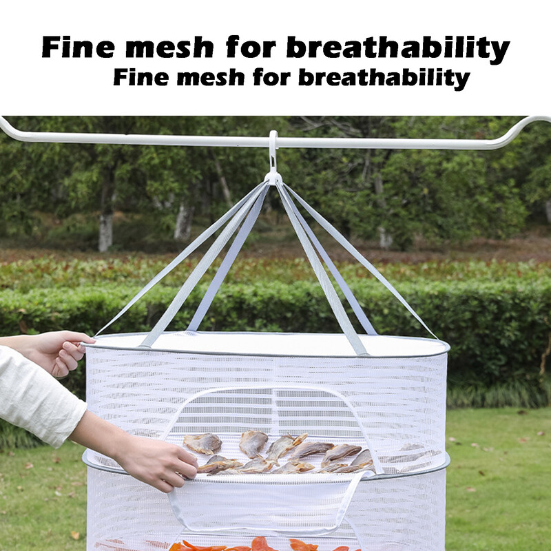 Sulankstomas džiovinimo tinklelis 1-3 sluoksnių vėjui atsparus užtrauktukas Žuvies vaisių džiovinimo lentynėlė Didelės talpos džiovinimo laikiklis, skirtas lauke