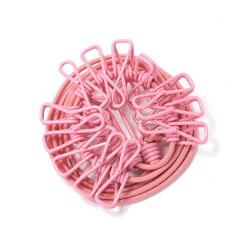 Snur portabil de rufe de 1,8 m cu 12 agrafe, rezistent la vânt, retractabil, cu cleme pentru suport, linie de haine, consumabile de călătorie