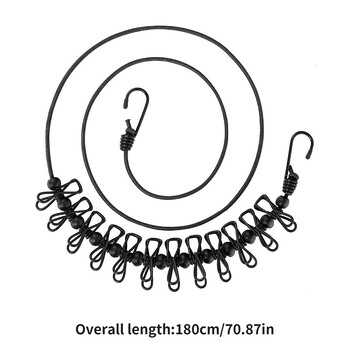 Преносимо въже за дрехи с 12 щипки Сушилник за дрехи за пътуване Въже Ветроустойчиво въже за пране за къмпинг в задния двор