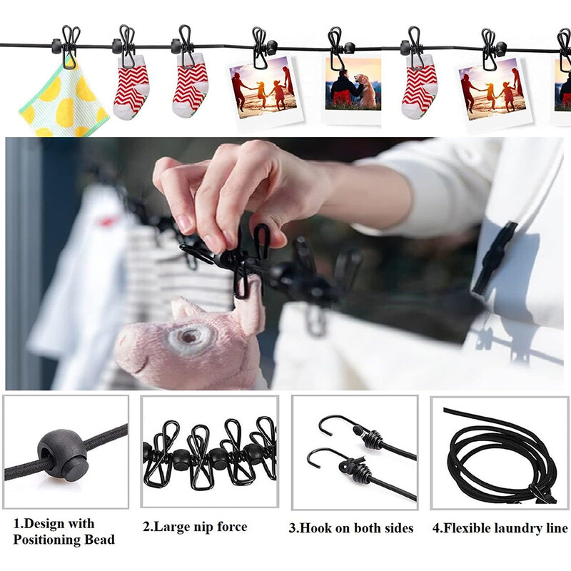 Kaasaskantav riidenöör 12 nööpnõelaga Reisiriiete kuivatusrest Tross Tuulekindel pesuriide nöör tagaaias telkimiseks