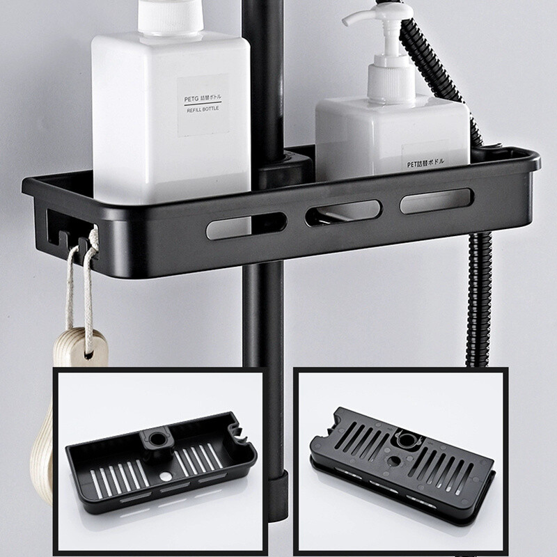 Διοργανωτής ράφι αποθήκευσης ντους μπάνιου Όχι ράβδος ανύψωσης διάτρησης Στήριγμα κεφαλής ντους Αφρόλουτρο για σαμπουάν Θήκη δίσκου με στύλο Ράφια