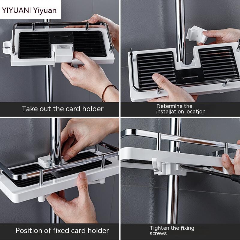 Διοργανωτής ράφι αποθήκευσης ντους μπάνιου Όχι ράβδος ανύψωσης διάτρησης Στήριγμα κεφαλής ντους Αφρόλουτρο για σαμπουάν Θήκη δίσκου με στύλο Ράφια