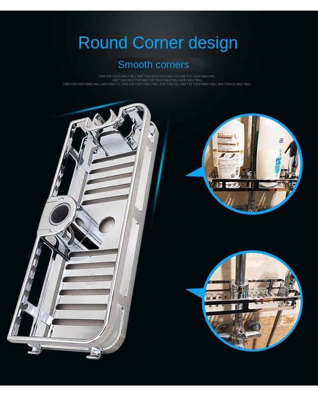 Multifunktsionaalne kodukaunistamise korraldaja Vannitoa tõstevarras eemaldatav alus, puurimisseebi hoidja duširiiul hoiuraami alus