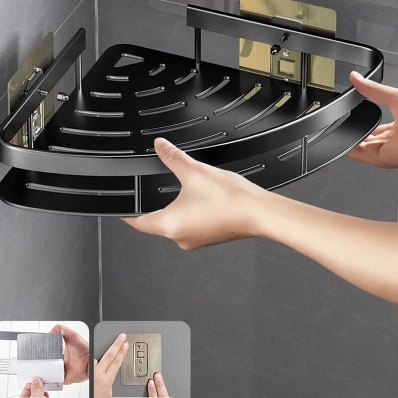 Rafturi de baie Raft de colț pentru duș Suporturi pentru suport pentru depozitare șampon, aluminiu, pe perete, fără găurit, accesorii pentru baie de bucătărie