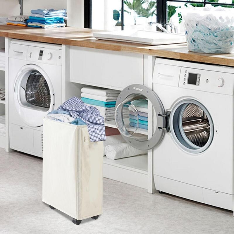 Sklopive košare za rublje Velika tanka sklopiva košara na kotačima 42L Samostojeća uska kutna kanta s ručkom Prljava odjeća