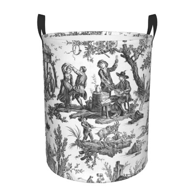 Coș de depozitare pentru haine mari Coș de depozitare Toile De Jouy albastru personalizat Coș de rufe cu motiv albastru marin francez Organizator de coș de jucării pentru băiat și fată